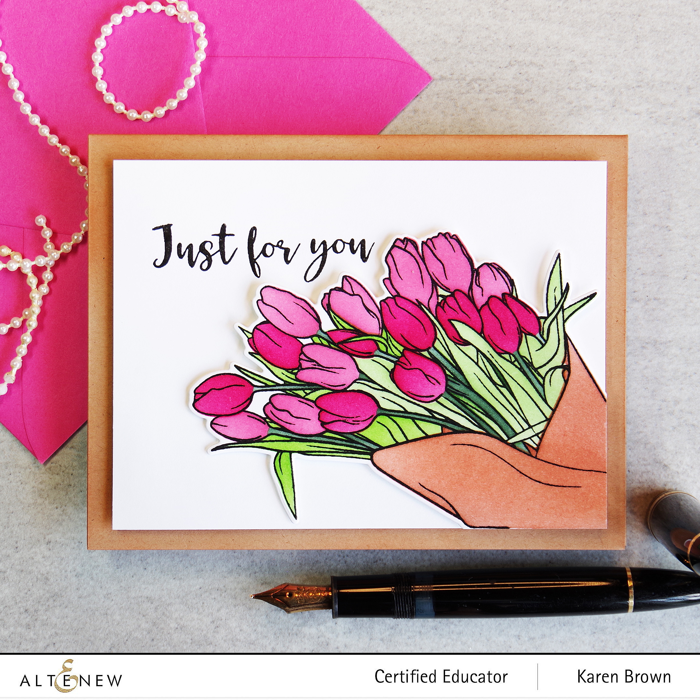 Altenew Timeless Tulips Card with coloring stencil.