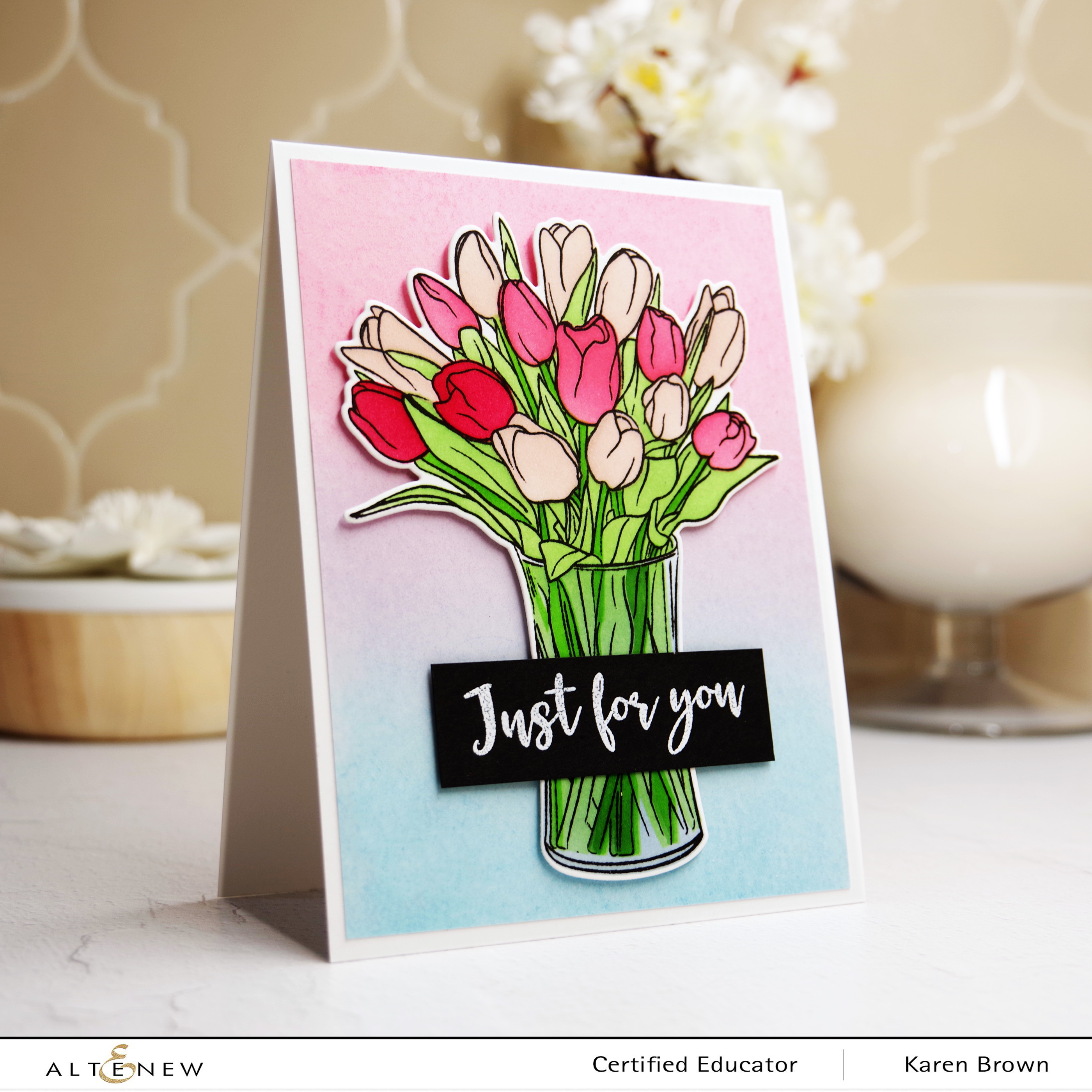 Altenew Timeless Tulips Big Bold stamped card.