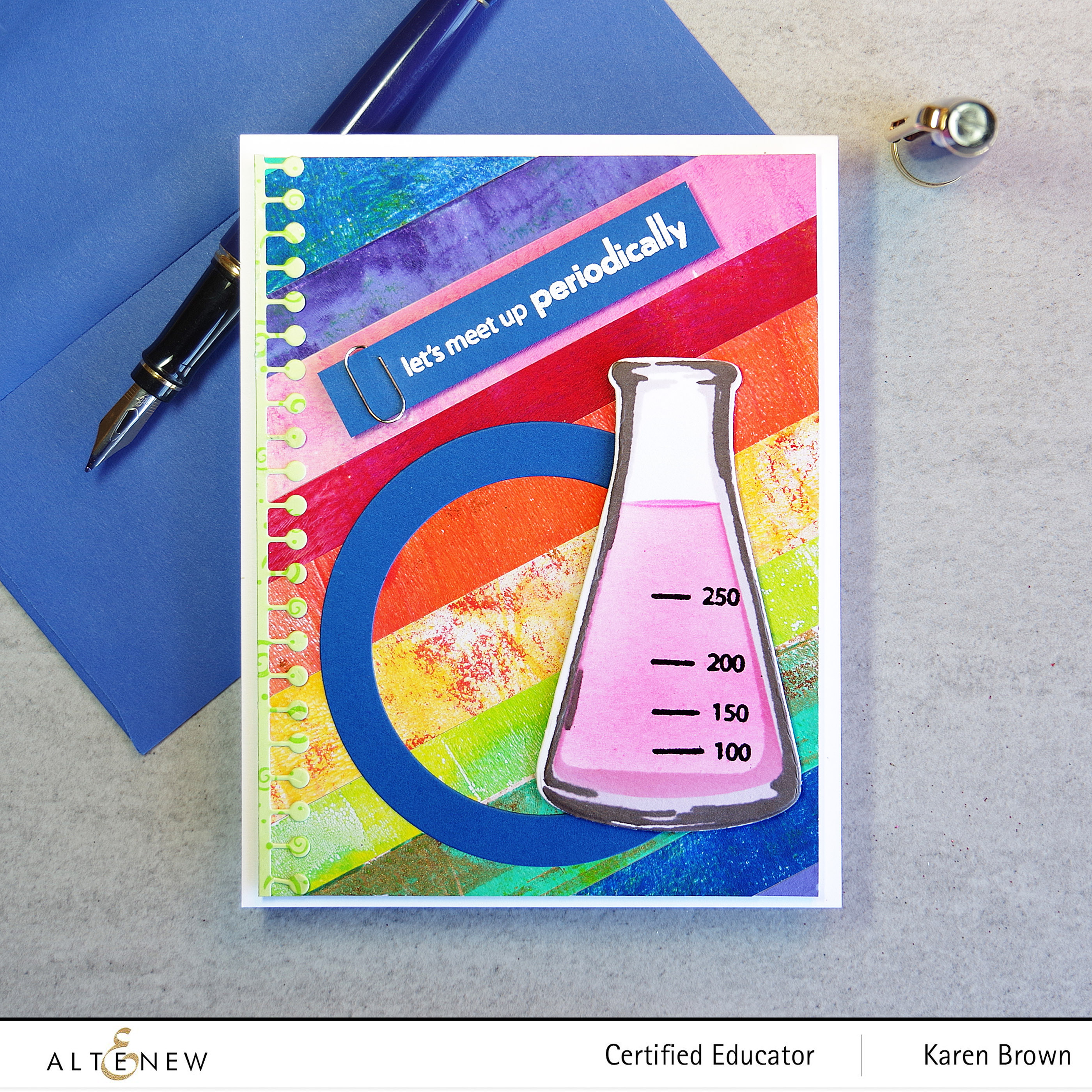 Handmade card with Bright Primary Colors for a School Vibe perfect for a teacher, professor, scientist or student.