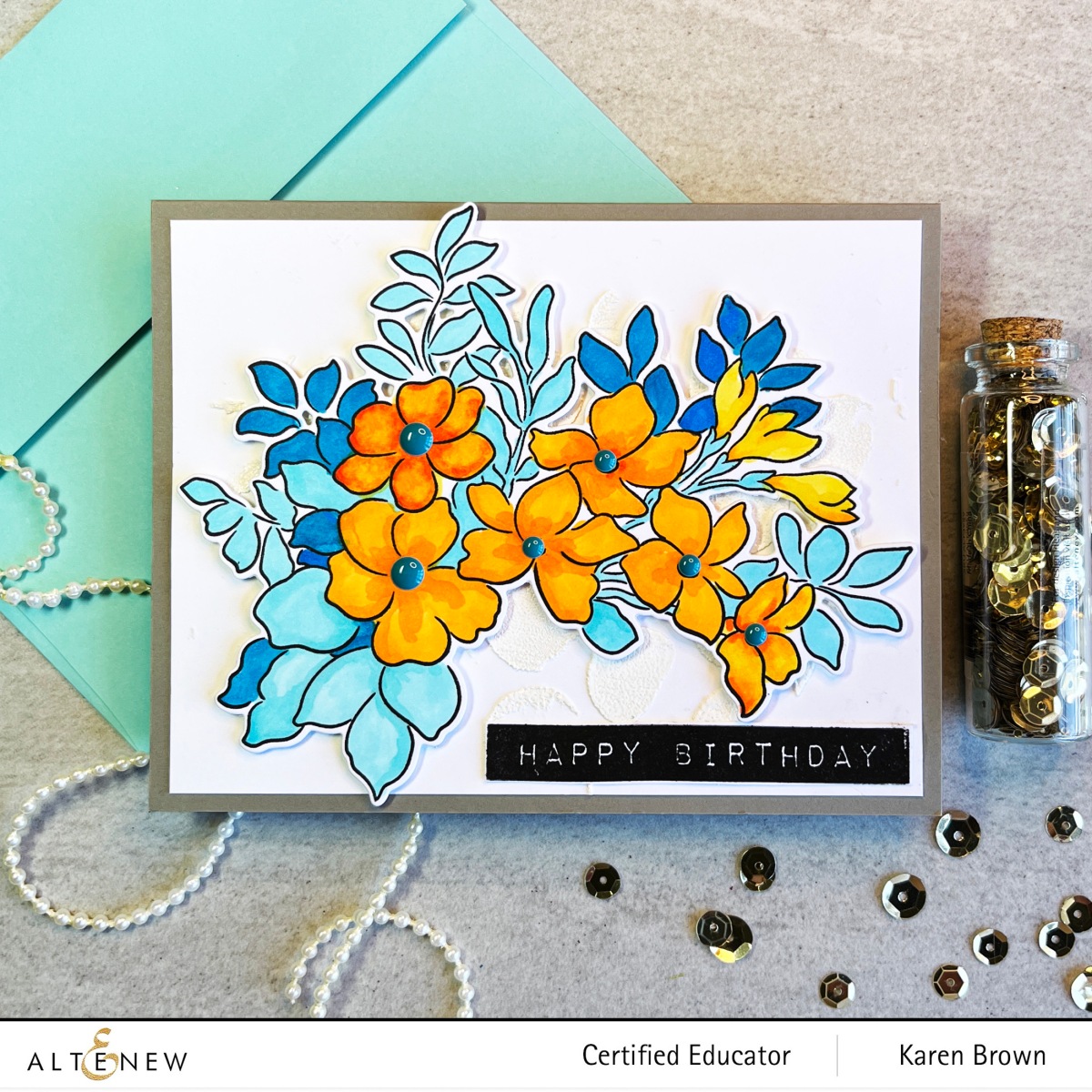 Altenew's Craft-Your-Life Watercolor Flowers in Orange and Aqua.
