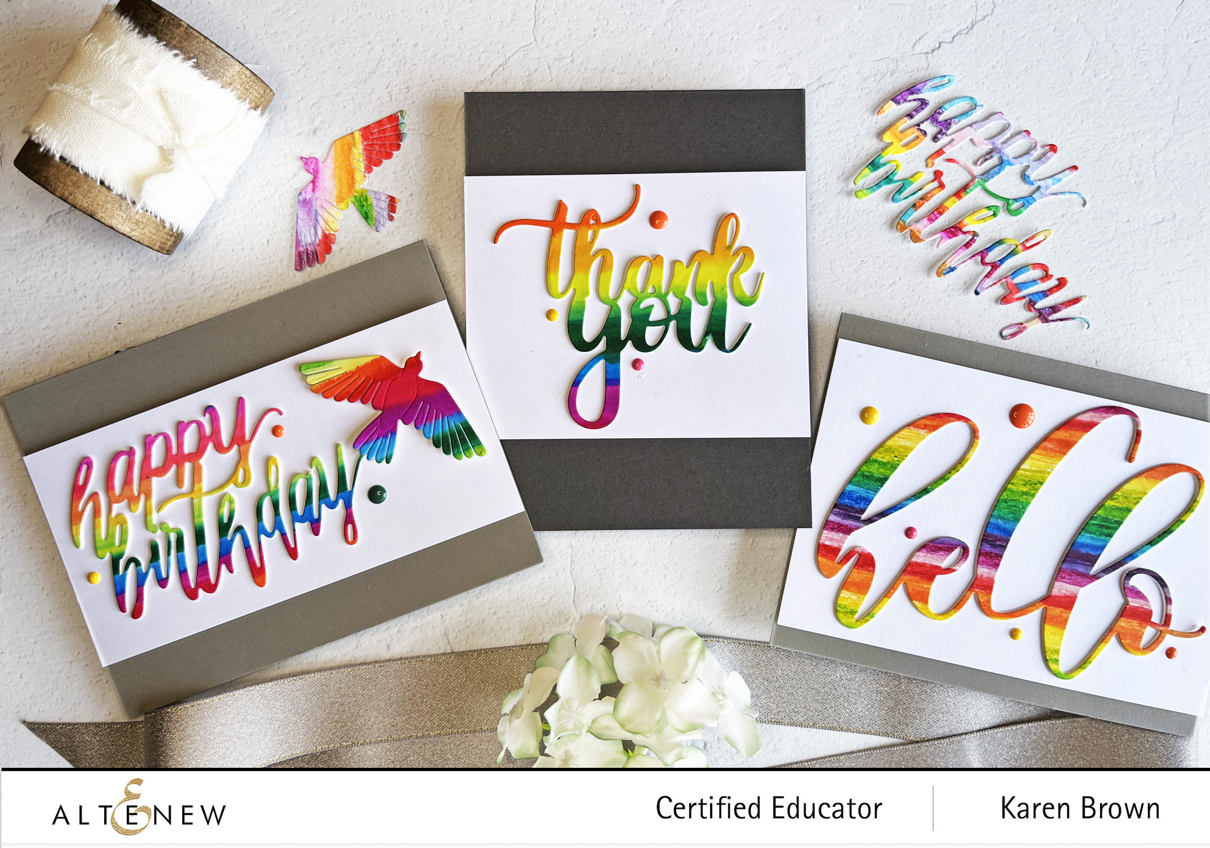 Easy Rainbow Watercolor Sentiment Cards