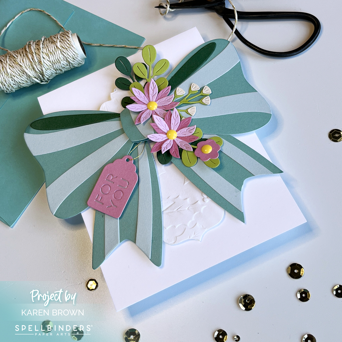 Spellbinders Merry & Bright Die Cut Bow + Petite Blooms and Sentiments