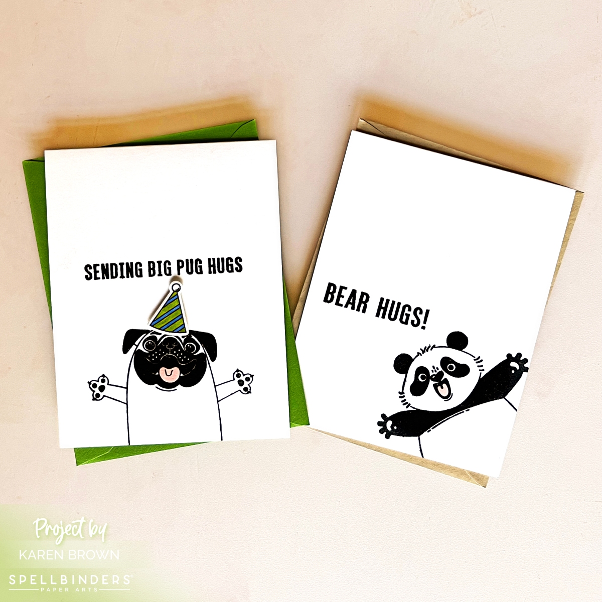 Two Easy Pug Dog and Panda Bear Cards with Minimal Supplies