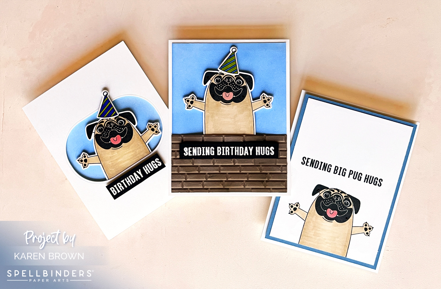 3 Simon Hurley Big Pug Hugs Birthday Cards.