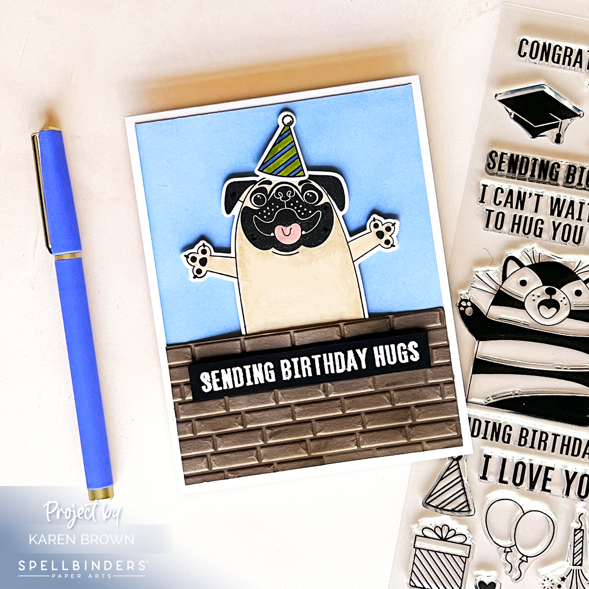 Spellbinders Big Hugs Pug Birthday Scene Card